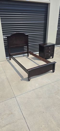 Dark Wood Bed Frame and Nightstand Set