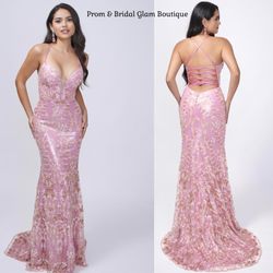 New With Tags Nina Canacci Pink Beaded Long Formal Dress & Prom Dress $239