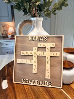 Personalized Family Scrabble Sign – Custom Gift for Mom Grandma Nana and more.