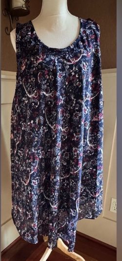 Navy Floral Print Midi Dress - Sleeveless Shift