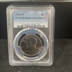1984 D Brilliant Uncirculated Kennedy Half Dollar Graded By PCGS I-8
