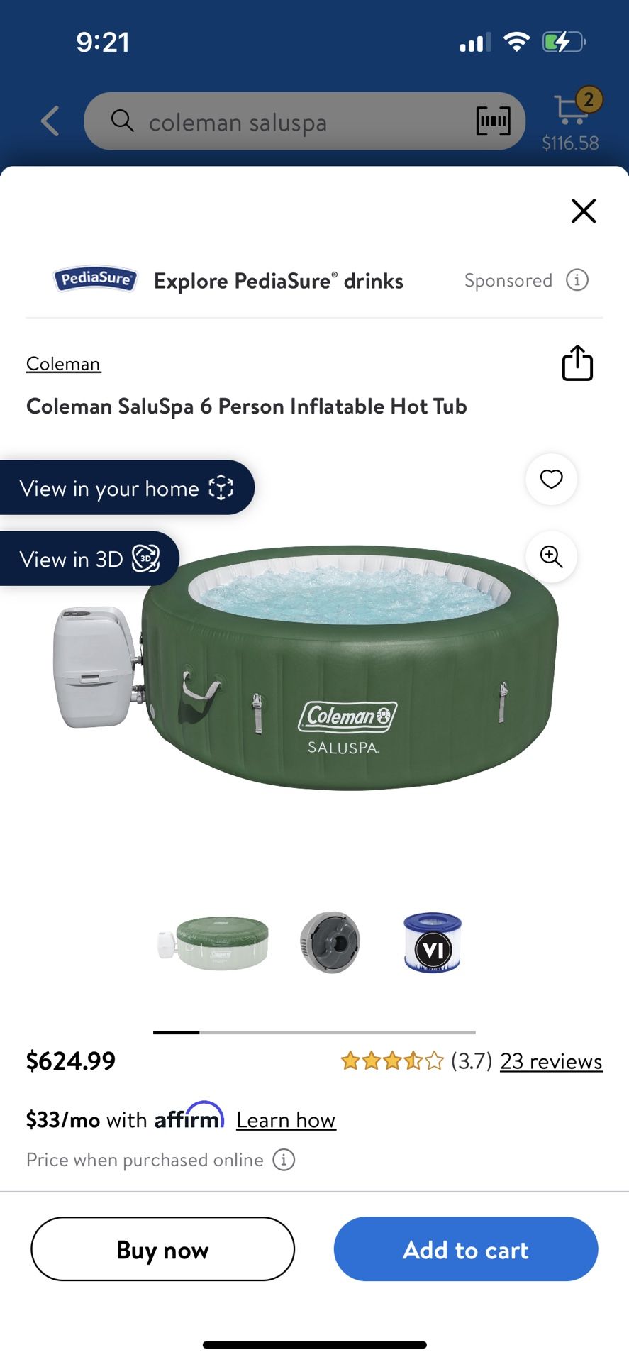 Coleman 77” X 28” Saluspa Inflatable Hot Tub 4-6 Person