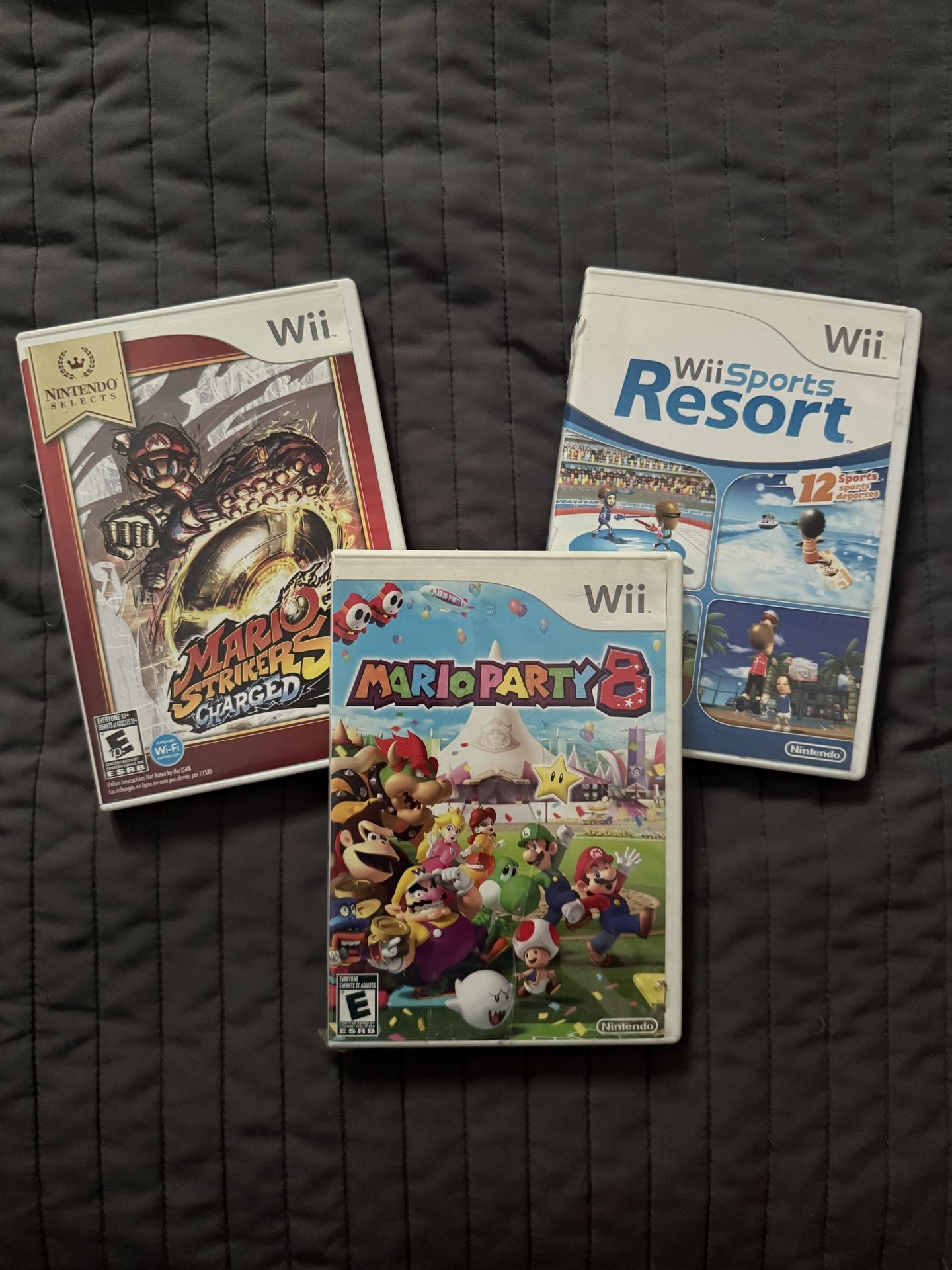 Wii Games - Mario Strikers Charged, Wii Sports, Mario Party 8