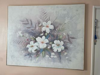 Vintage Large Framed Floral Canvas Painting Signed Wall Art Decor 52” x 41”