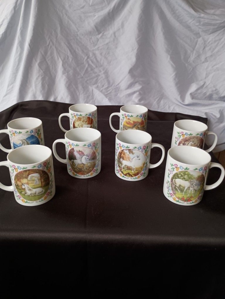 Vintage "The Enchanted World Of The Unicorn" Fine Porcelain Cups