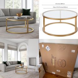 Two New Coffee Tables- Gold Metal/Glass 