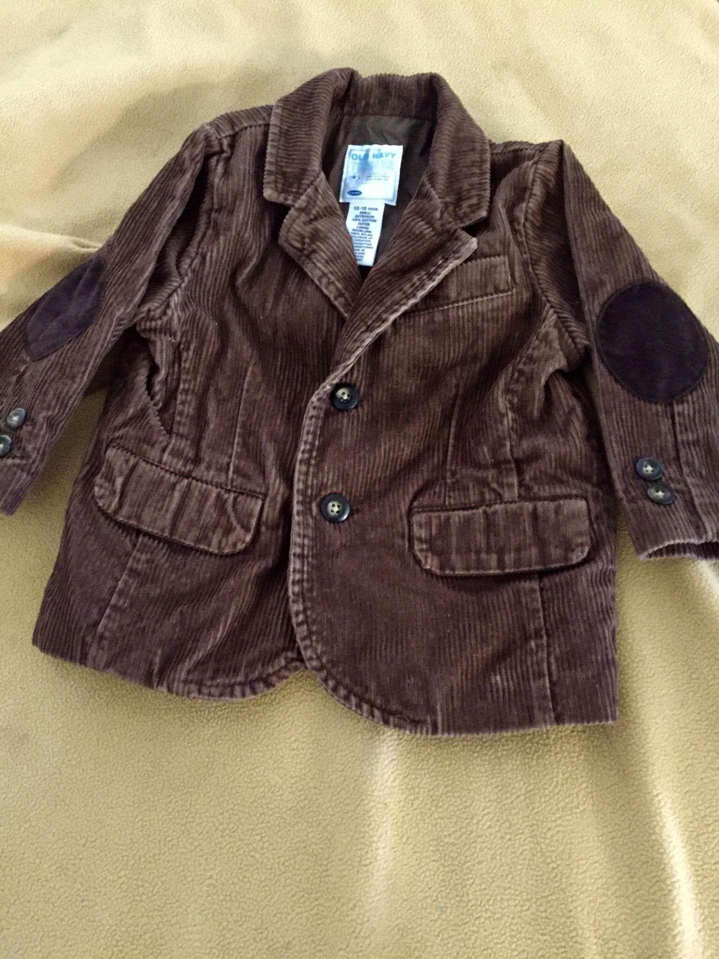 GUC 12-18 m Boy Old Navy Brown Corduroy Suit Jacket Blazer Coat w/ Patch Elbows