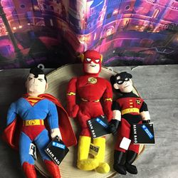 3 Warner Bros Studio Stores Bean Bag Superman , Flash, Robin -NWT Dc Comics 