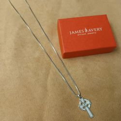Retired James Avery Celtic Cross Pendant & Heavy Box 22" Necklace 