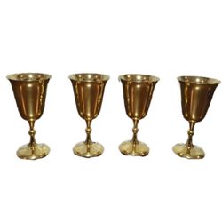 Set of 4 Vintage Mini Gold-Plated Goblets – 3.5" Small Chalices, Decorative Coll