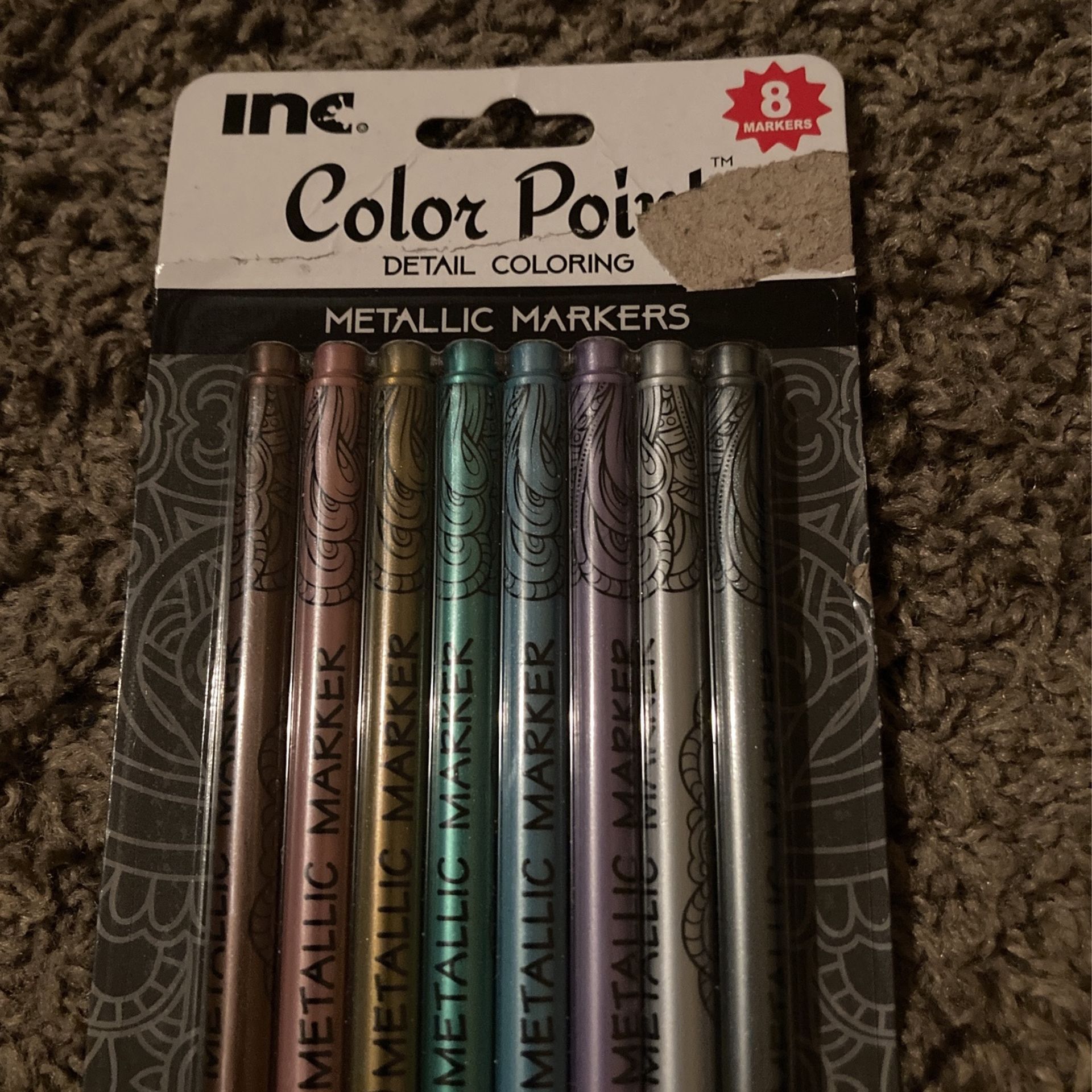 Brand New Set Of 8 Color Print Metallic Markers Detail Coloring