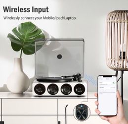 All-in-One Record Player with Wireless Input, High Fidelity Belt Drive Turntable with Built-in Speakers,