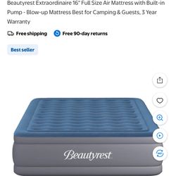 Beautyrest Extraordinaire 16" Full Size Air Mattress with Built-in Pump - Blow-up Mattress Best for Camping & Guests, 3 Year Warranty