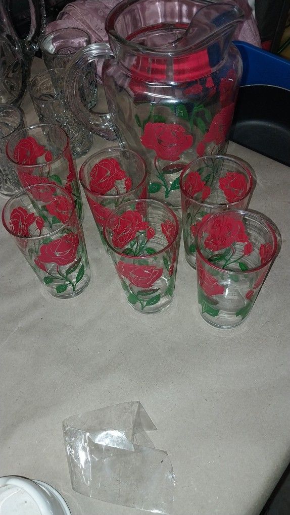 Vintage Pitcher And Glass Set