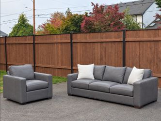 Room and Board leather sofa and swivel chair
