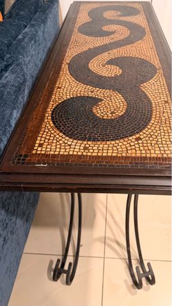 Mosaic Top Console Table with Iron Base