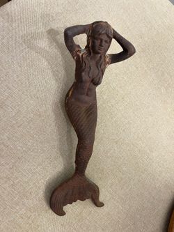 Vintage Sitting Cast Iron Mermaid