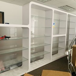 White  display shelving unit for sale. Glass shelves