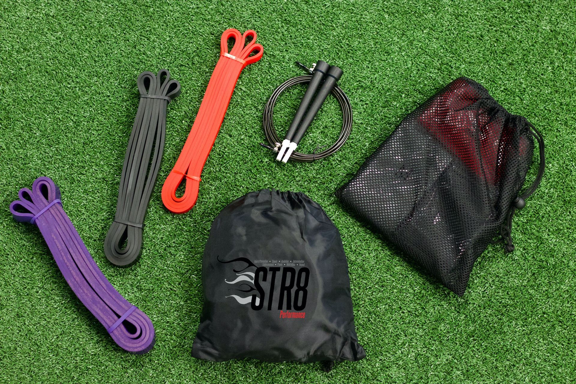 STR8 Performance Pack Resistance Bands Booty Bands Jump Rope Attachments & Carry Bag