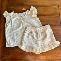 Easy Peasy Light Green / Pink Plaid Short Set | Size 4T