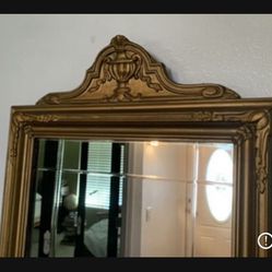 Vintage Gold Beveled Mirror with Removable Topper