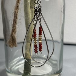 Tear Drop Earrings With Maroon And Gold Beading 