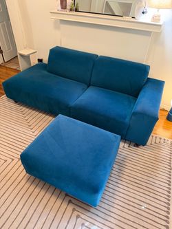 Castlery Todd - blue velvet sofa with ottoman