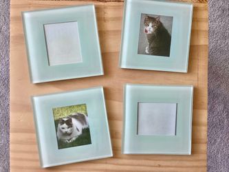Set of 4 Glass Sea Foam Green Photo Coasters 3.5” x 3.5”