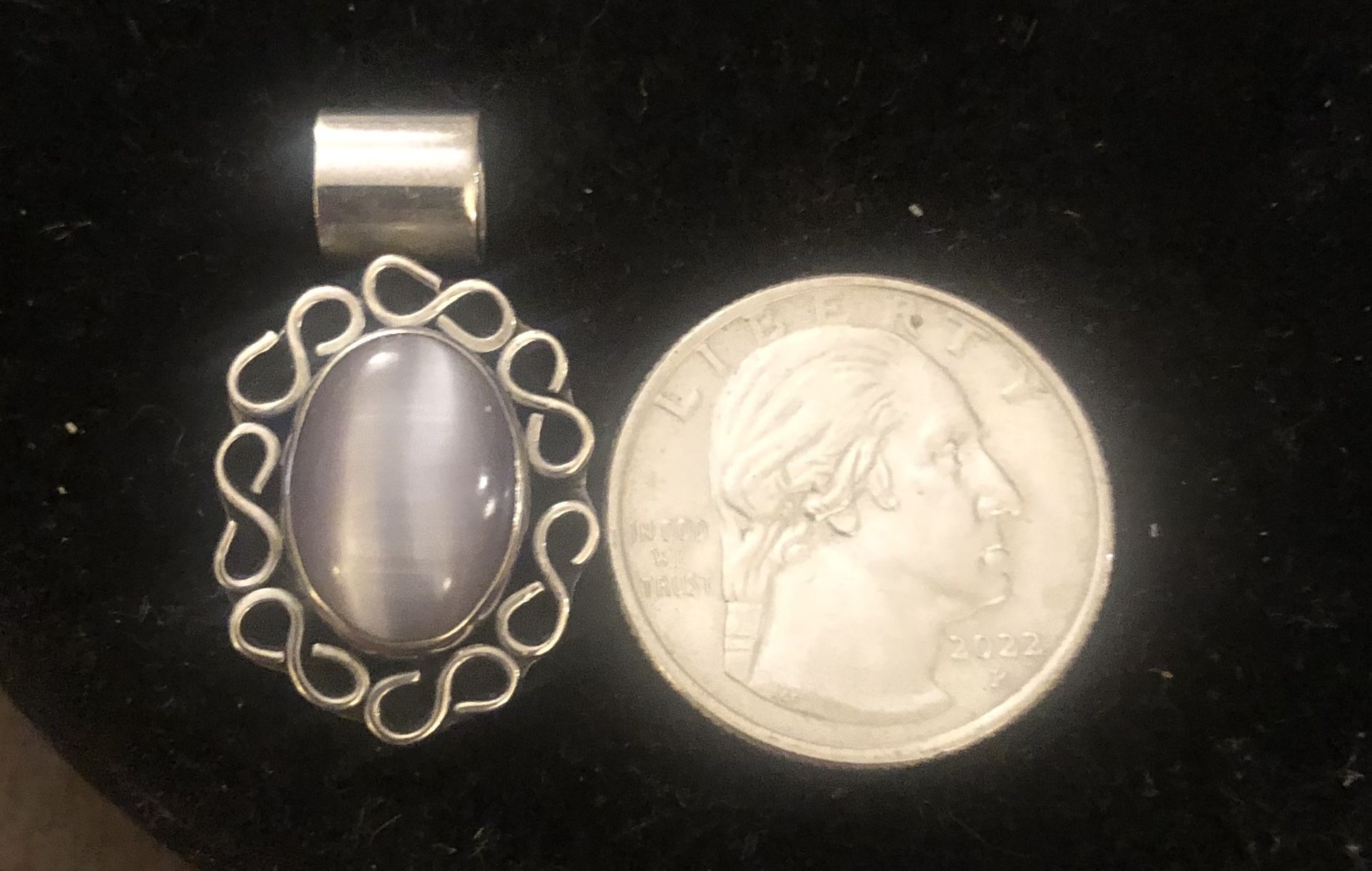Beautiful Vintage Sterling Silver And Cats Eye-Moonstone? Pendant