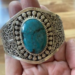 72g Sterling Silver & Turquoise Filigree Cuff