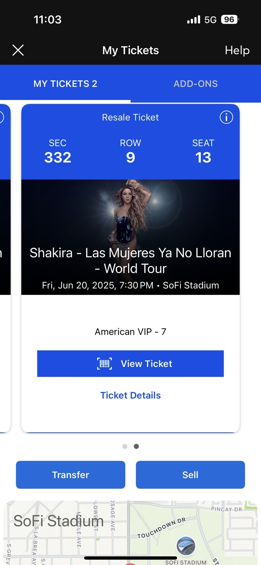 Shakira Tickets (2) 6/20