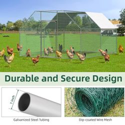 Large Metal Chicken Coop Run for Yard with Cover, 13x10x6.4 FT Walk-in Chicken Pen for Outdoor, Backyard 