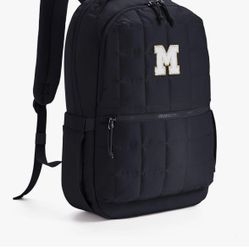 Black Quilted Puffer Laptop Backpack w/ M Initial