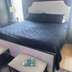 Linen bed frame With 2 Benches