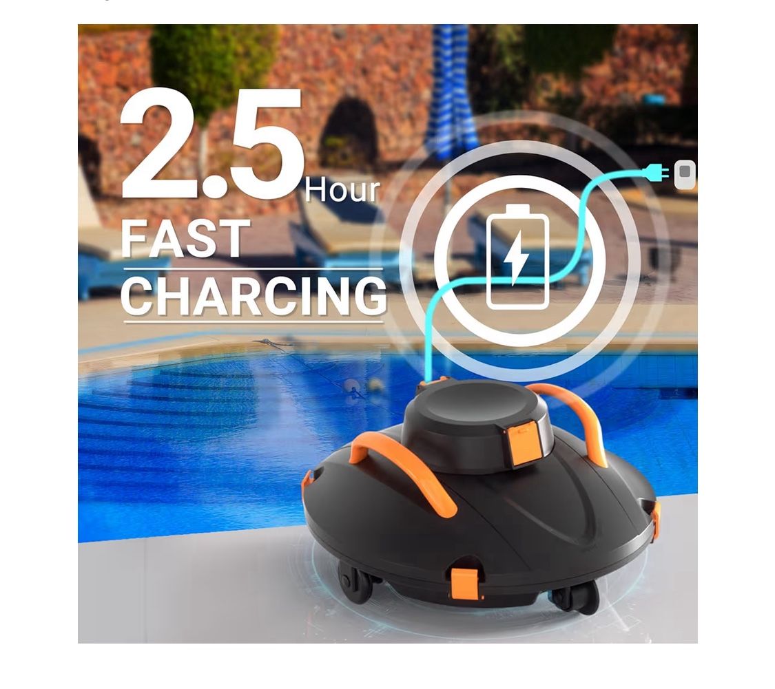 Cordless Robotic Pool Cleaner, Lasts 110 Min, Smart Sensor, Automatic Vacuum for Above-Ground Pools up to 914 Sq.ft, Portable