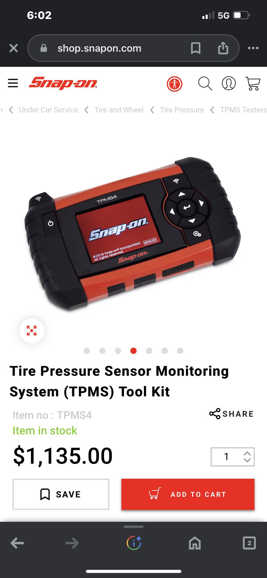 Snap On Tire Pressure Sensor Monitoring System (TPMS) Tool Kit
