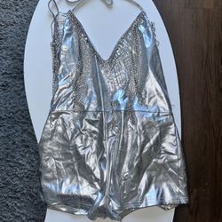 Rave Silver Rhinestone Fringe Bodysuit 🩶✨