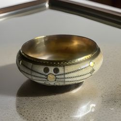 Vintage Carved Ivory Engraved Brass Bangle Bracelet
