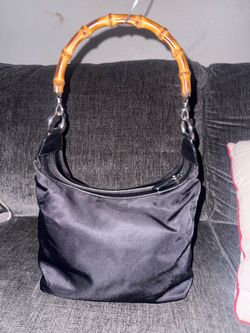 Authentic Gucci Bamboo Handle Black Satin Handbag