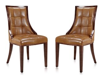 Fifth Avenue Faux Leather Dining Chair (Set of Two) in Saddle and Walnut