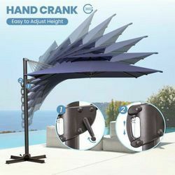 Crestlive Products 10-ft Aluminum Navy Crank Cantilever Patio Umbrella comes with solar lights , speaker with Base! 3 different colors and 3 sizes