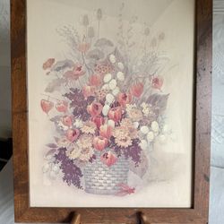 Vintage Wood Framed Floral Lithograph Print By Robert Laessig 