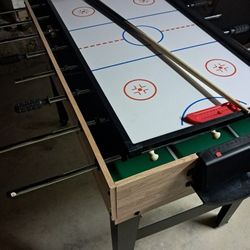 Multi-game tables can include games such as foosball, air hockey and billiards (pool),