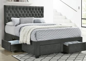 QUEEN BED GRAY WITH STORAGE FABRIC