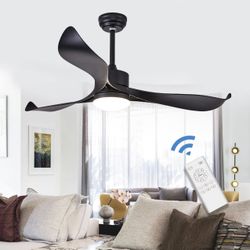 MOBECK 52'' Black Modern Ceiling Fans with Lights and Remote, 6 Speeds, 3 Color Light, DC Motor, For Indoor and Covered outdoor Spaces such as Living