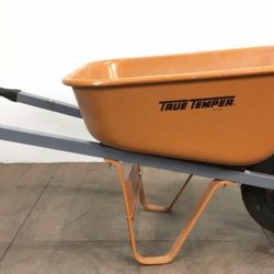 True Temper flat free tire, steel handle wheel barrow. 6 cubic feet 
