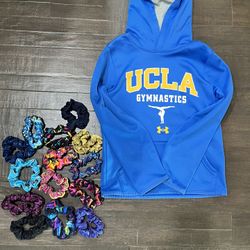 Child Small UCLA Underarmor Gymnastics Sweatshirt & 14 Scrunchies