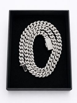925 Sterling Silver 14.00CT MOISSANITE Cuban Link Chain Men’s Necklace Size 18”