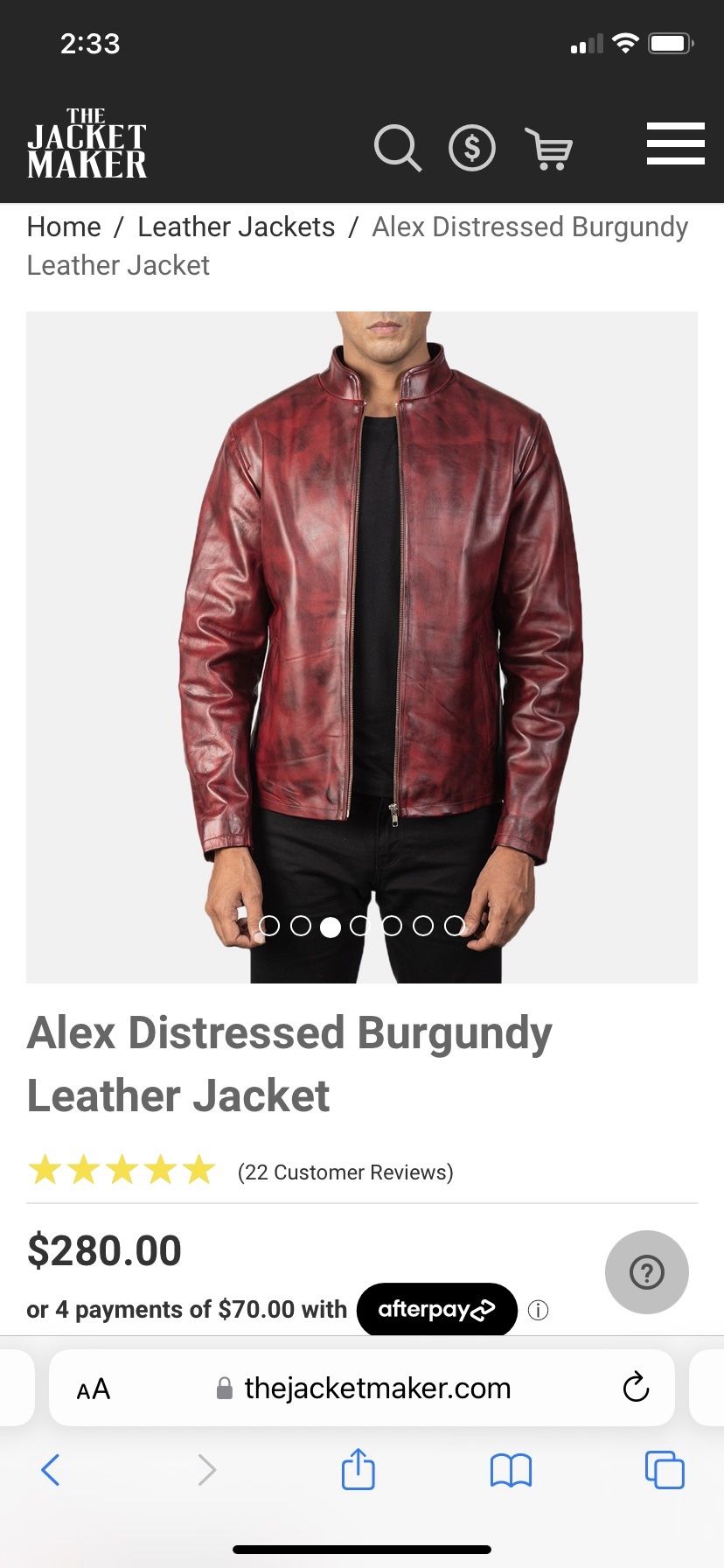 Burgundy (genuine) Leather Jacket - Size Medium/Large
