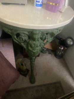 2 MARBLE AND IRON NIGHTSTANDS